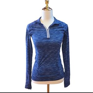Athleta Fastest Track Half Zip Pullover Top XS Space Blue Heathered Active Dry